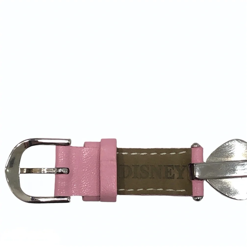 DISNEY MINNIE MOUSE WATCH WITH PINK LEATHER & SILVER METAL HEARTS BAND